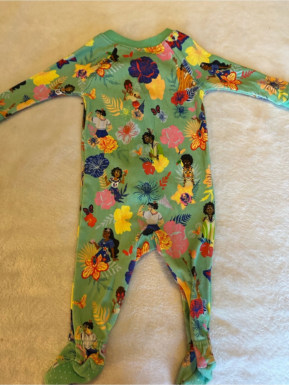 Disney Mint Floral & Character Footed One-Piece